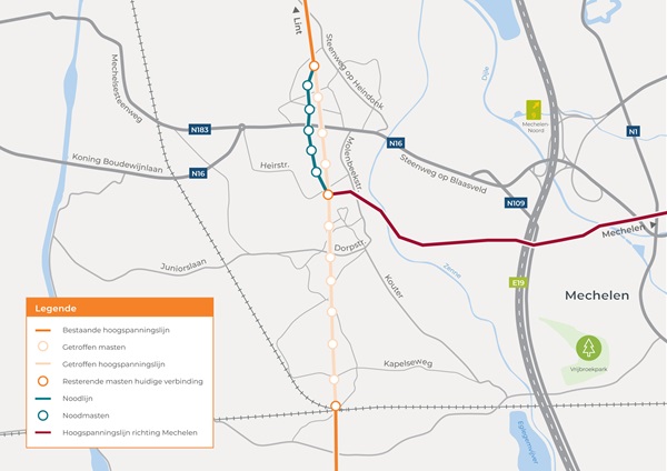 basiskaart noodlijn Mechelen